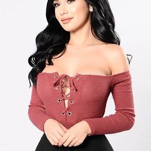 Off the shoulder long sleeve bodysuit
